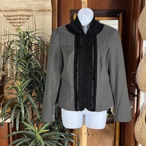 Coldwater Creek Victorian Jacket 10 Gray Black Lace Steampunk Goth Dark Academia